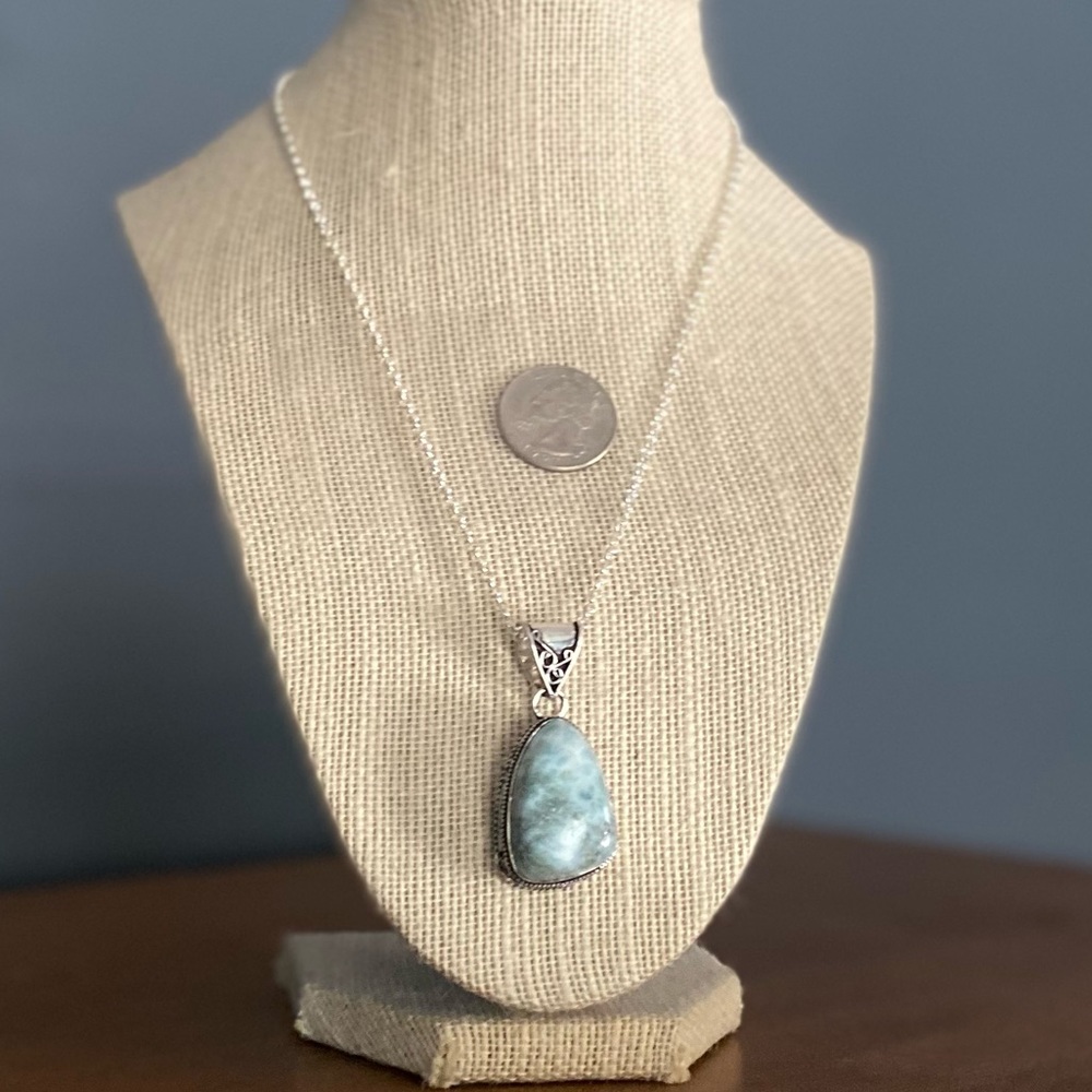 Larimar & Sterling Siver Handcrafted Necklace I8” - Picture 3 of 6